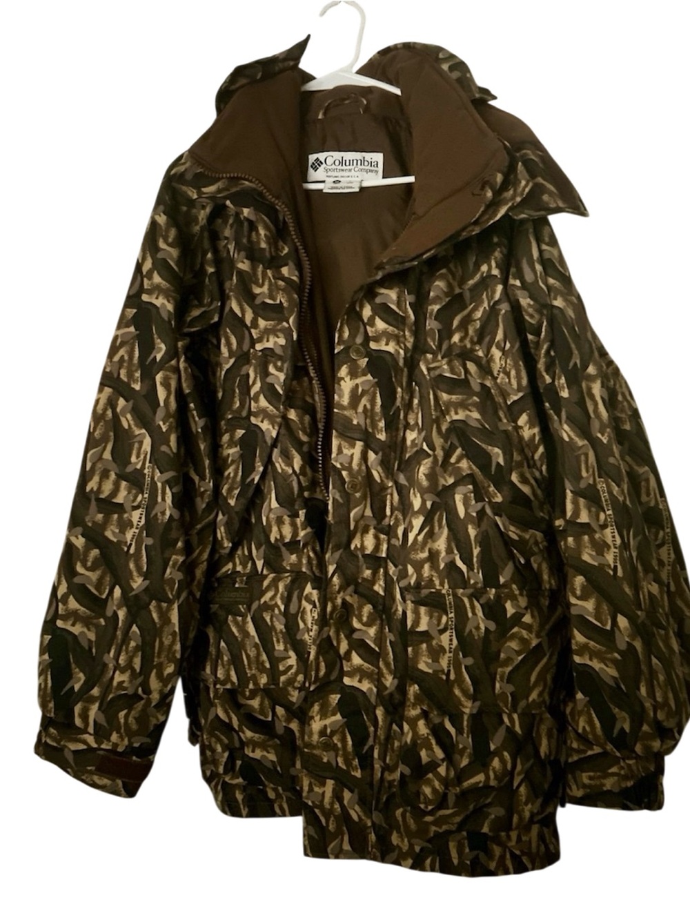 VTG 90s Columbia Delta Marsh Camo Hunting Parka Hooded Heavy Shell Medium